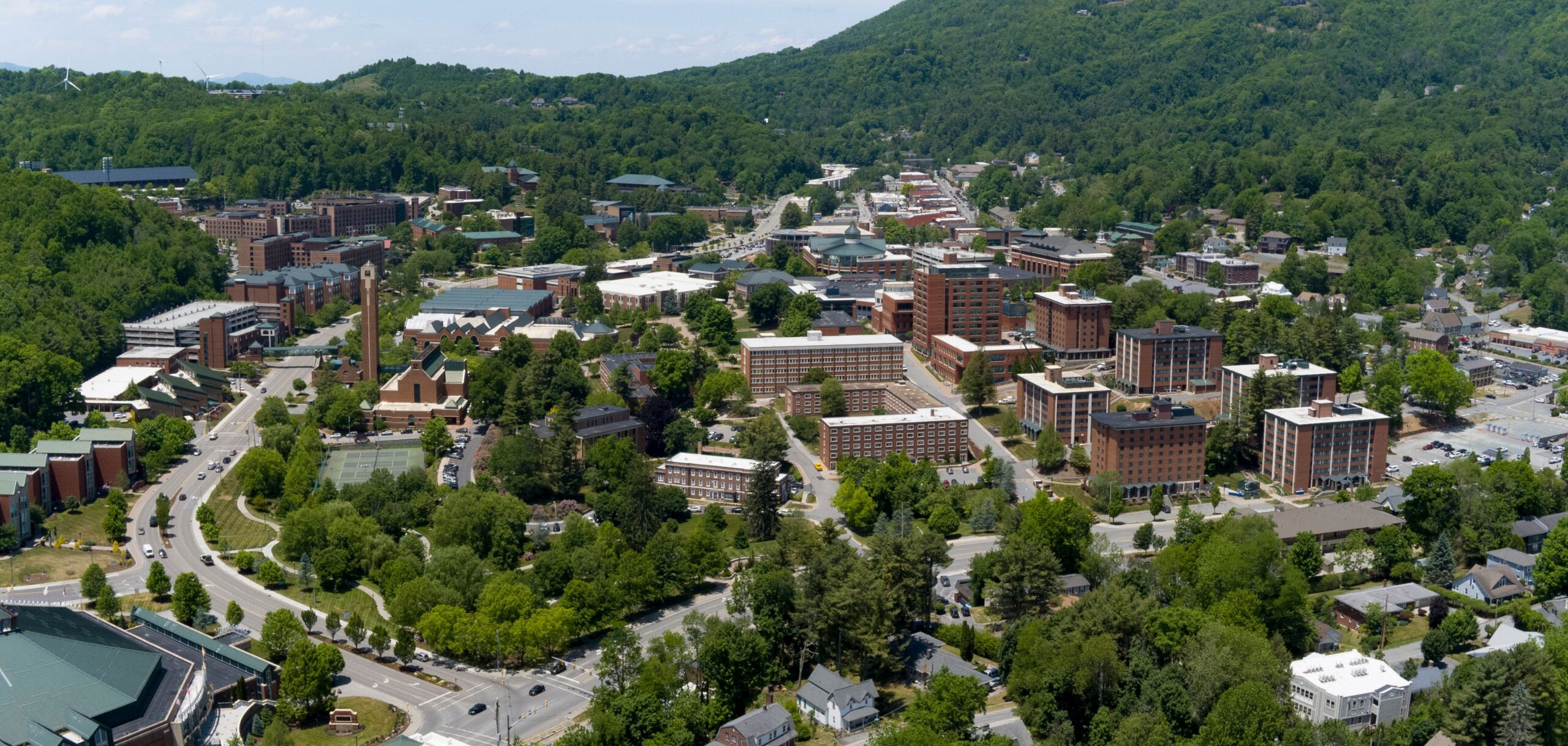 aerial view mountainous university campus scaled